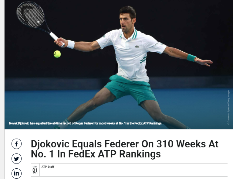 Джокович изравни рекорд на Федерер