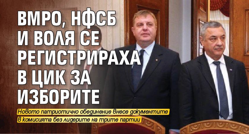 ВМРО, НФСБ и ВОЛЯ се регистрираха в ЦИК за изборите 