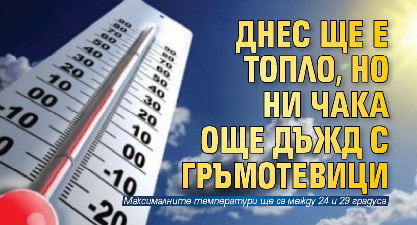 Днес ще е топло, но ни чака още дъжд с гръмотевици