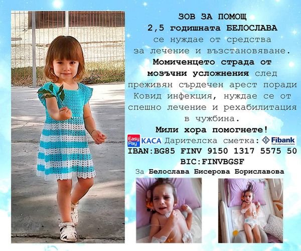 Да помогнем на малката Белослава, която пострада тежко от Ковид!