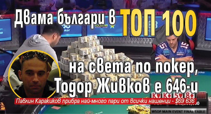 Двама българи в Топ 100 на света по покер, Тодор Живков е 646-и