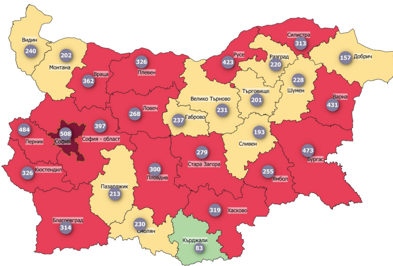 4 области влязоха в тъмночервена ковид зона 