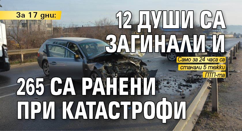 За 17 дни: 12 души са загинали и 265 са ранени при катастрофи