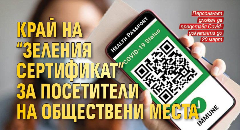 Край на "зеления сертификат" за посетители на обществени места