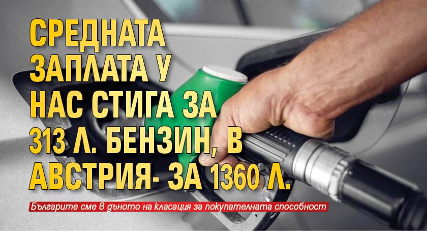 Средната заплата у нас стига за 313 л. бензин, в Австрия- за 1360 л.