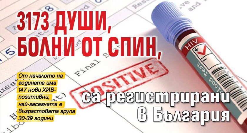 3173 души, болни от СПИН, са регистрирани в България