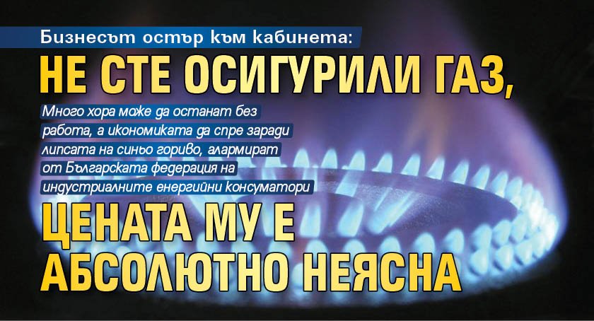 Бизнесът остър към кабинета: Не сте осигурили газ, цената му е абсолютно неясна