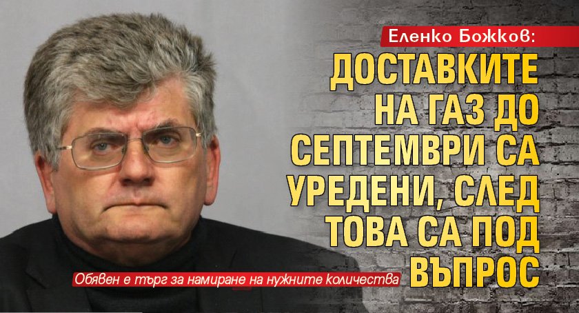 Еленко Божков: Доставките на газ до септември са уредени, след това са под въпрос