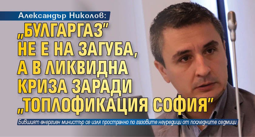 Александър Николов: „Булгаргаз” не е на загуба, а в ликвидна криза заради „Топлофикация София”
