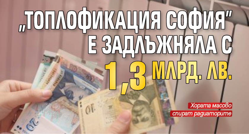 "Топлофикация София" е задлъжняла с 1,3 млрд. лв.