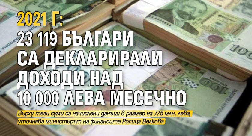 2021 г: 23 119 българи са декларирали доходи над 10 000 лева месечно