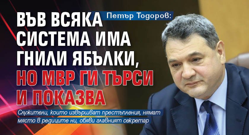 Петър Тодоров: Във всяка система има гнили ябълки, но МВР ги търси и показва