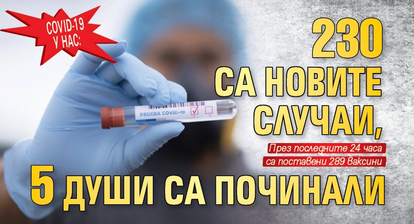 COVID-19 у нас: 230 са новите случаи, 5 души са починали