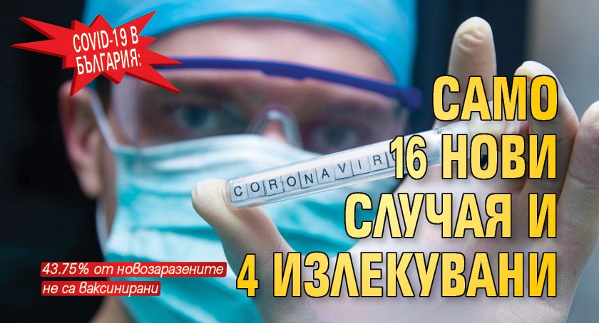 COVID-19 в България: Само 16 нови случая и 4 излекувани