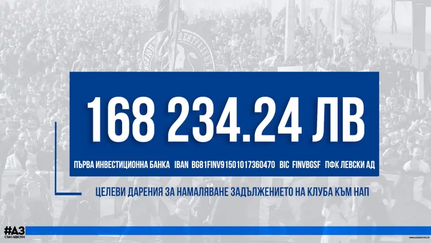 Феновете на Левски вече са събрали над 168 хиляди лева,