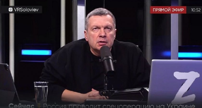 Владимир Соловьов по време на монолог в предаването си по "Россия 1"