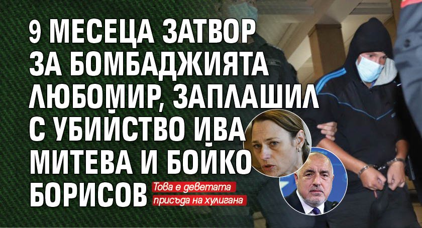 9 месеца затвор за бомбаджията Любомир, заплашил с убийство Ива Митева и Бойко Борисов