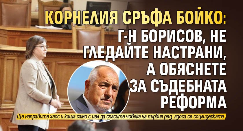 Корнелия сръфа Бойко: Г-н Борисов, не гледайте настрани, обяснете за съдебната реформа 