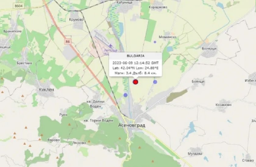Ново земетресение е отбелязано преди минути край Пловдив. То е