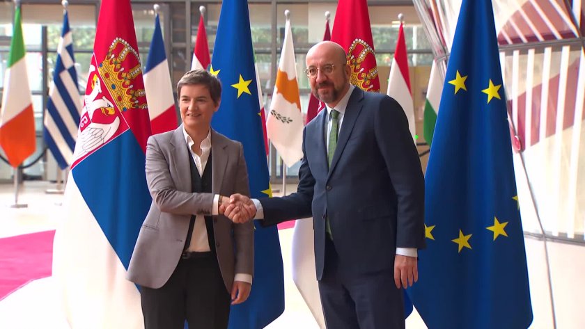 Председателят на Европейския съвет Шарл Мишел се срещна със сръбския министър-председател Ана Бърнабич,