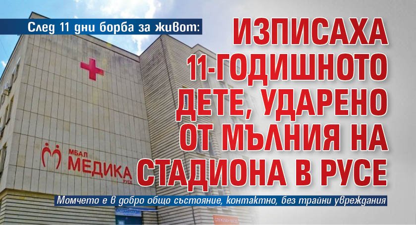 След 11 дни борба за живот: Изписаха 11-годишното дете, ударено от мълния на стадиона в Русе