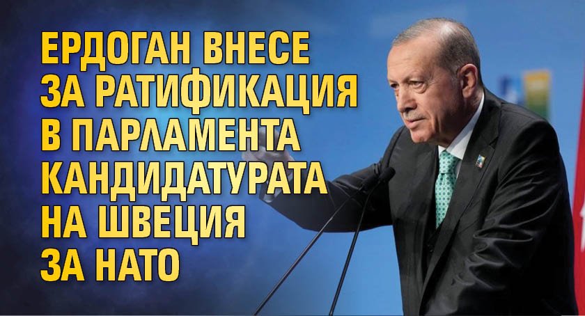 Ердоган внесе за ратификация в парламента кандидатурата на Швеция за НАТО