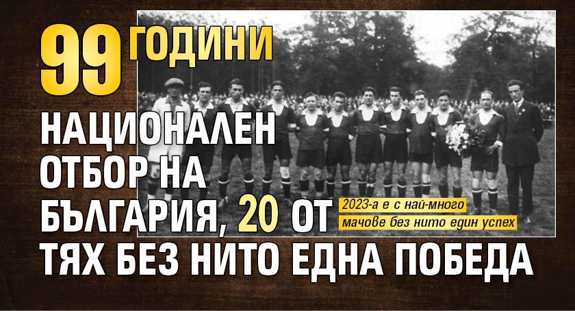 99 години национален отбор на България, 20 от тях без нито една победа 