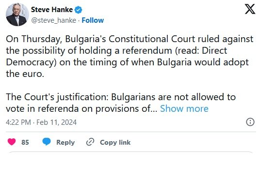 Стив Ханке: България е в капана на ЕС