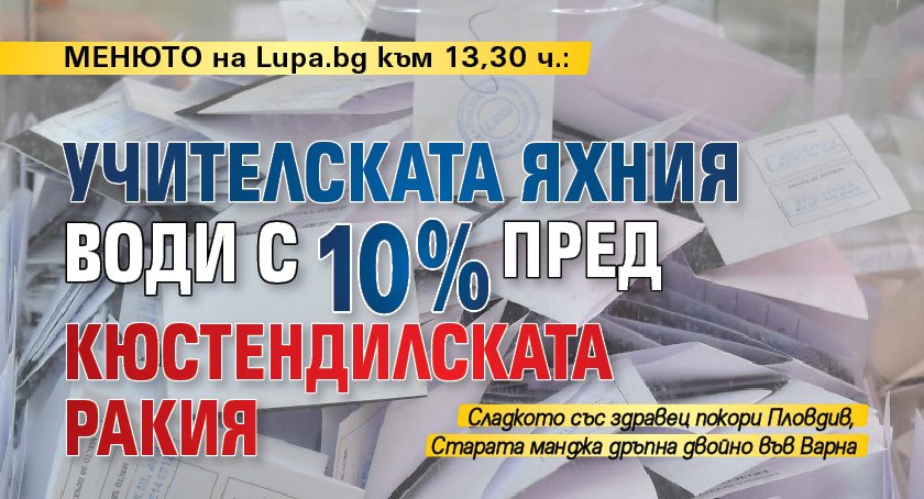 МЕНЮТО на Lupa.bg към 13,30 ч.: Учителската яхния води с 10% пред Кюстендилската ракия