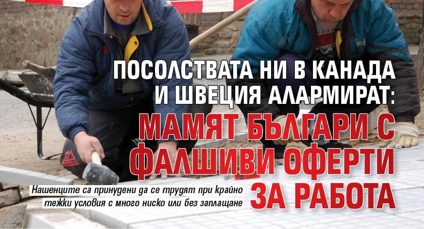 Посолствата ни в Канада и Швеция алармират: Мамят българи с фалшиви оферти за работа 