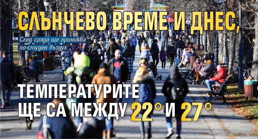 Слънчево време и днес, температурите ще са между 22° и 27°