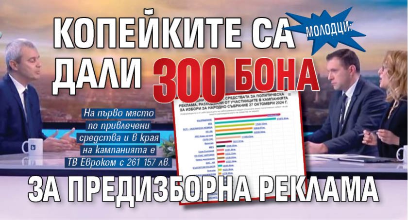 МОЛОДЦИ: Копейките са дали 300 бона за предизборна реклама