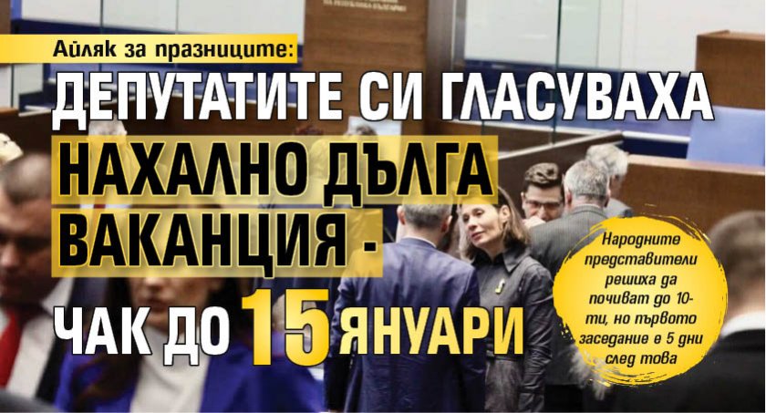 Айляк за празниците: Депутатите си гласуваха нахално дълга ваканция - чак до 15 януари 