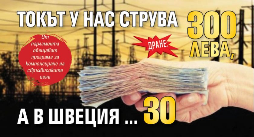 ДРАНЕ: Токът у нас струва 300 лева, а в Швеция ... 30