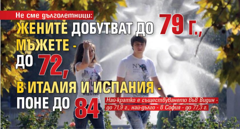 Не сме дълголетници: Жените добутват до 79 г., мъжете - до 72, в Италия и Испания - поне до 84