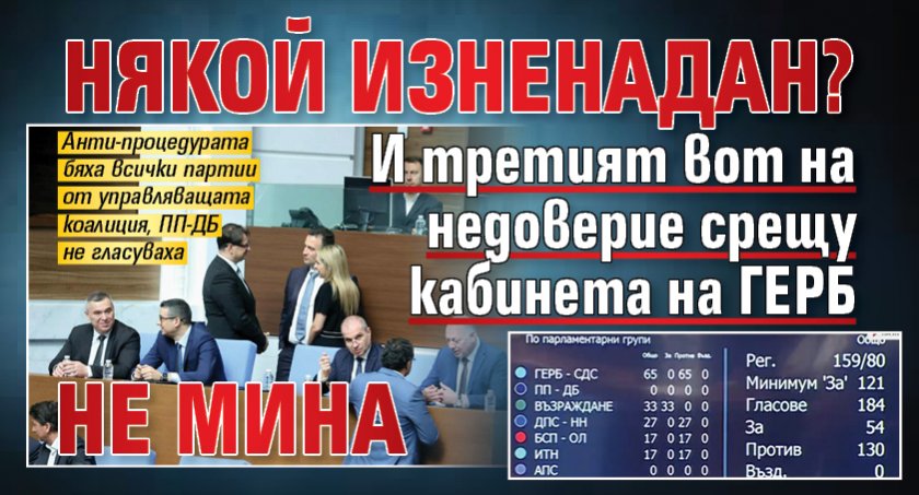 Някой изненадан? И третият вот на недоверие срещу кабинета на ГЕРБ не мина