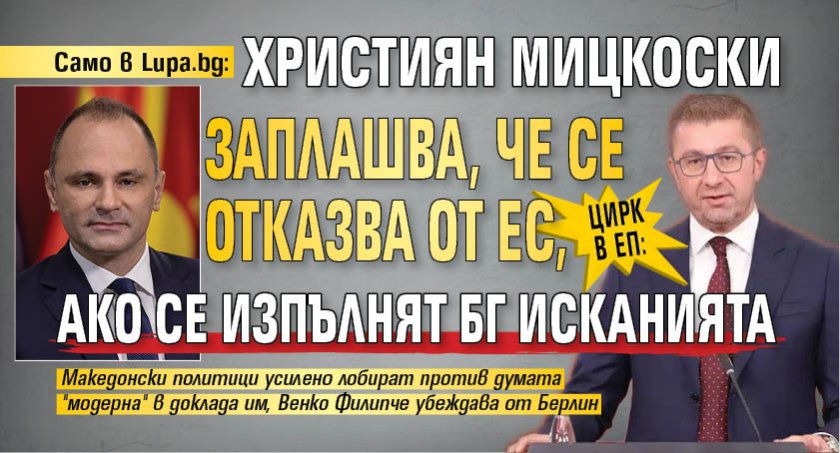 Само в Lupa.bg: Цирк в ЕП: Християн Мицкоски заплашва, че се отказва от ЕС, ако се изпълнят БГ исканията