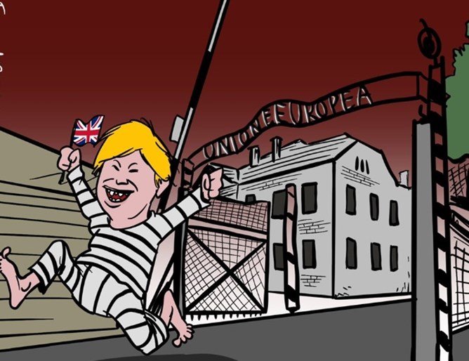 Обявиха за циник карикатуриста, нарисувал Джонсън с нацистки лагер