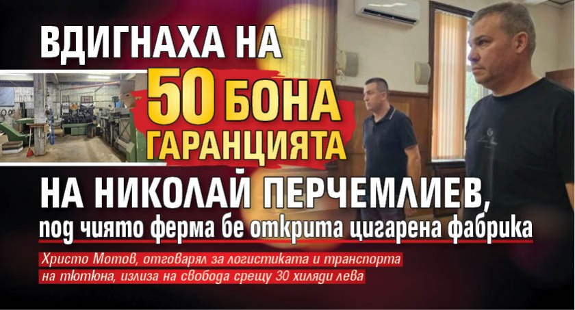 Вдигнаха на 50 бона гаранцията на Николай Перчемлиев, под чиято ферма бе открита цигарена фабрика