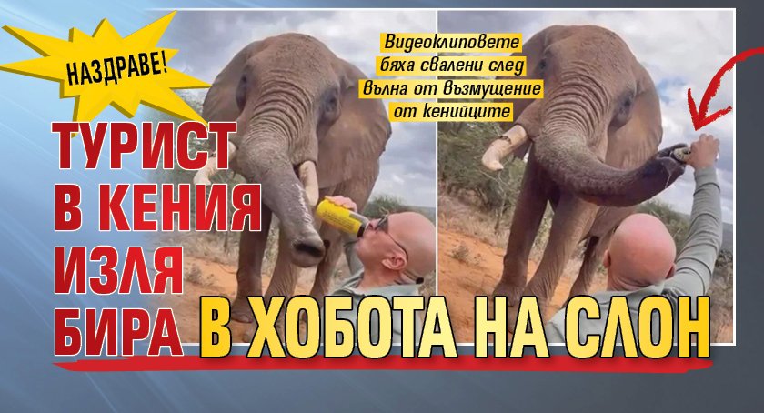 Наздраве! Турист в Кения изля бира в хобота на слон