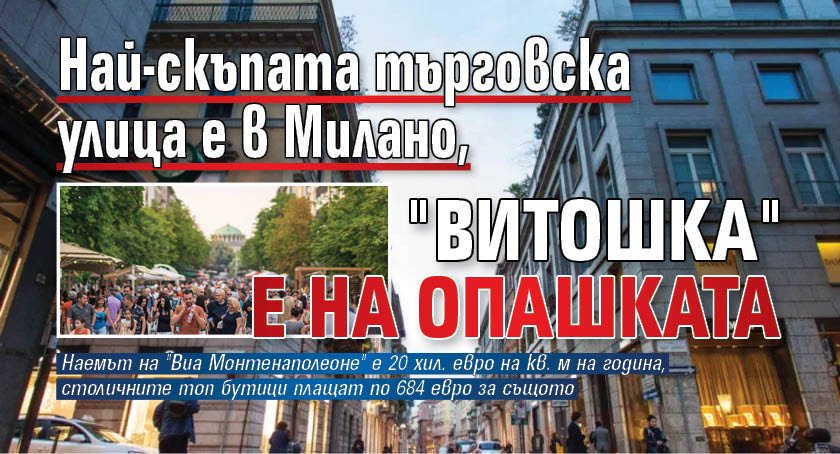 Най-скъпата търговска улица е в Милано, "Витошка" е на опашката
