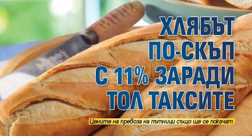 Хлябът по-скъп с 11% заради ТОЛ таксите