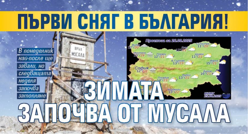 Първи сняг в България! Зимата започва от Мусала