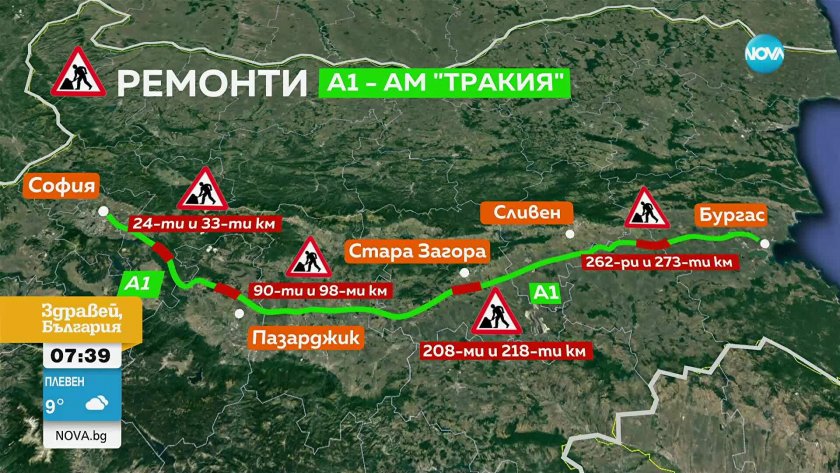 Четири са затворените участъци на "Тракия" заради ремонти