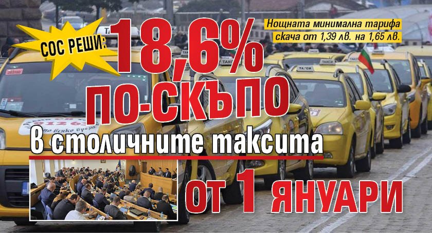 СОС реши: 18,6% по-скъпо в столичните таксита от 1 януари