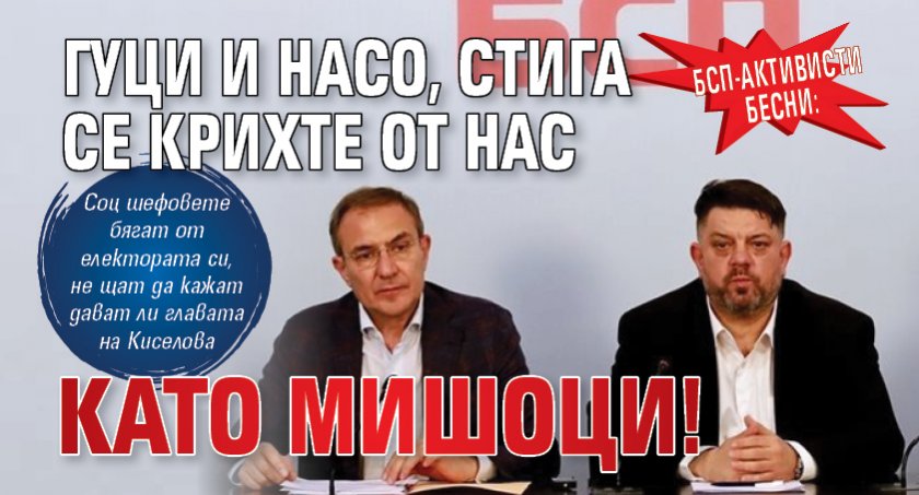БСП-активисти бесни: Гуци и Насо, стига се крихте от нас като мишоци!