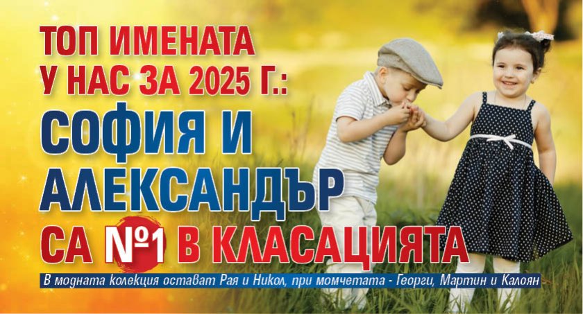 Топ имената у нас за 2025 г.: София и Александър са №1 в класацията