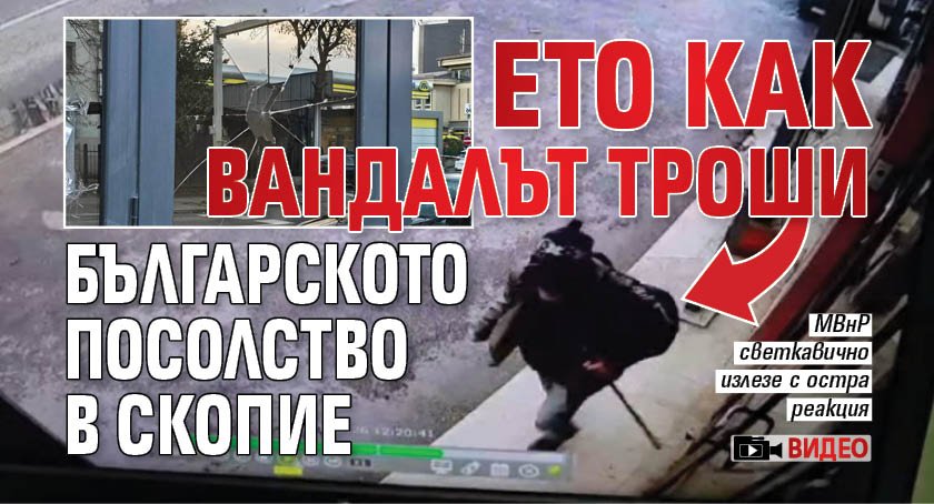Ето как вандалът троши българското посолство в Скопие (ВИДЕО)