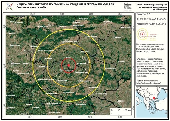 Земетресение с магнитуд 2,7 разлюля Гълъбово