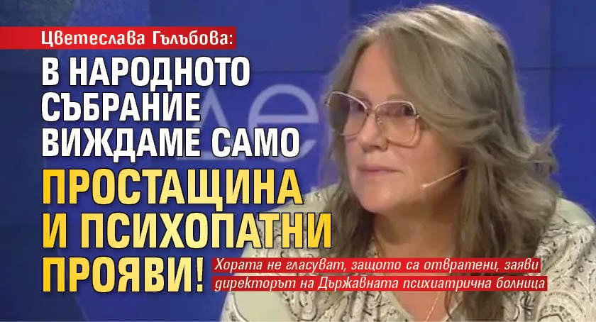 Цветеслава Гълъбова: В Народното събрание виждаме само простащина и психопатни прояви!